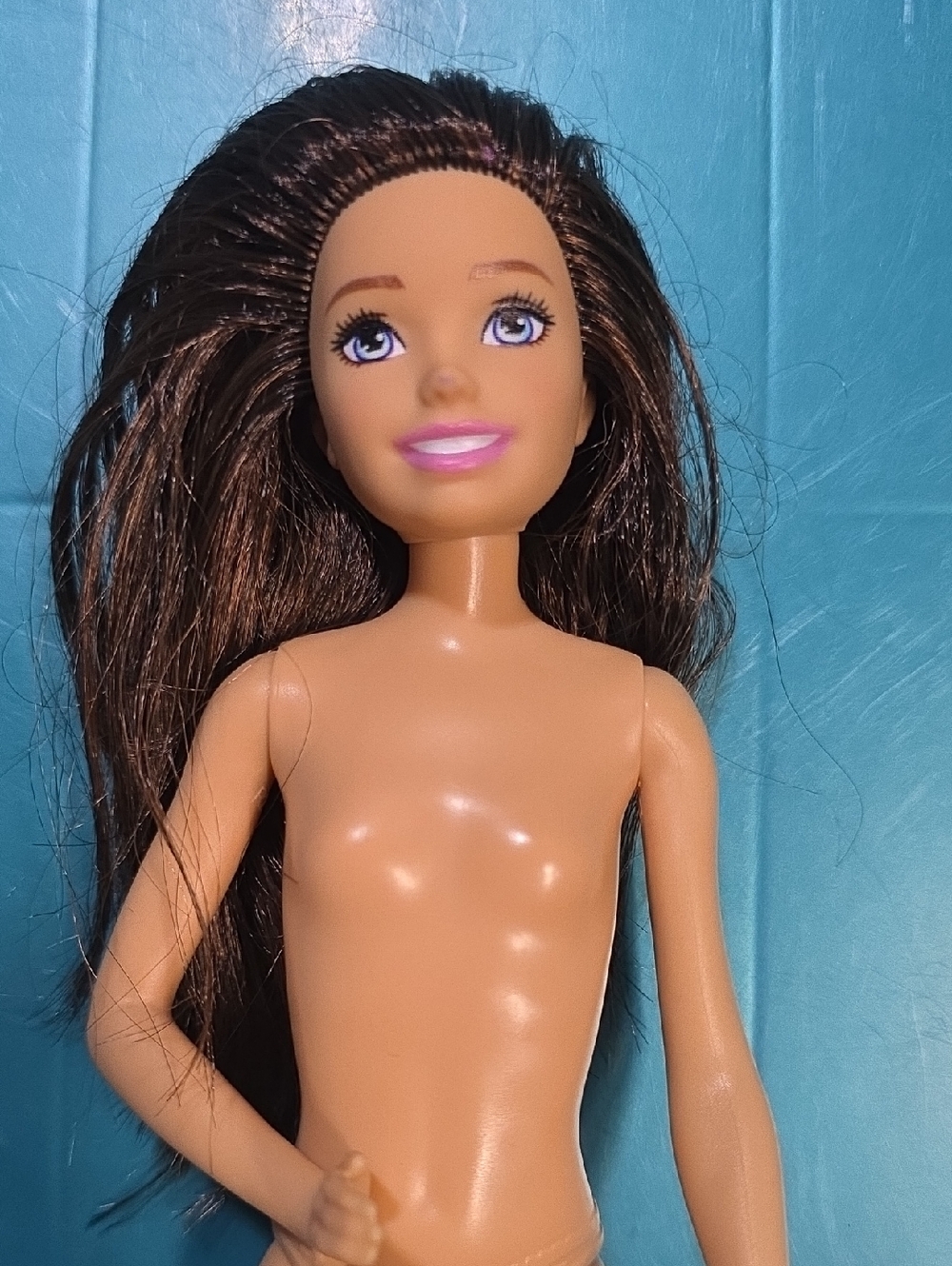 5/$10 💚 SKIPPER BARBIE DOLL WITH PURPLE STREAKS BROWN HAIR